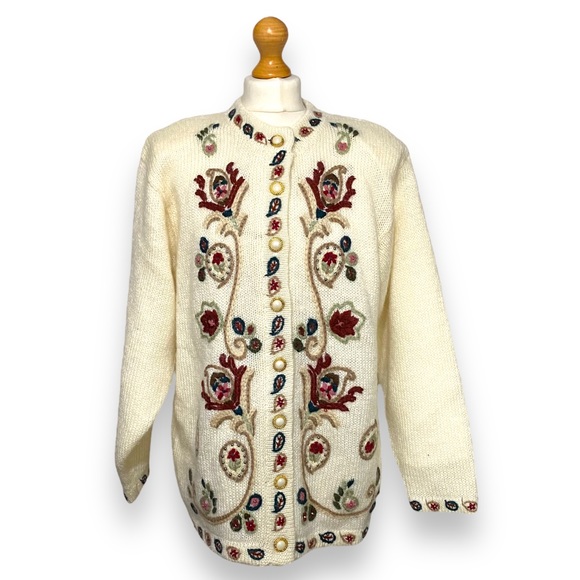 Vintage Cardigan Wool Mohair Floral OFSA Embroidered Paisley Cottagecore 80s 90s - Picture 14 of 14